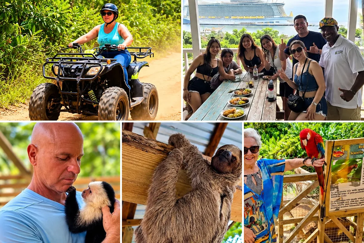 ATV ride on a jungle trail, local lunch with ocean view, capuchin monkey, sloth and scarlet macaw on the ATV adventure tour in Roatan